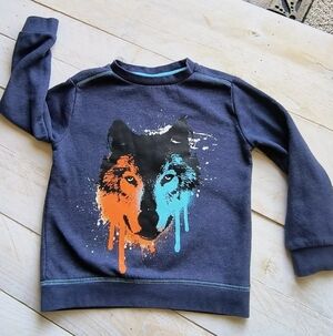 Cat & Jack Boys Toddler Wolf Long Sleeve Pullover Sweatshirt Blue Size XS 4/5